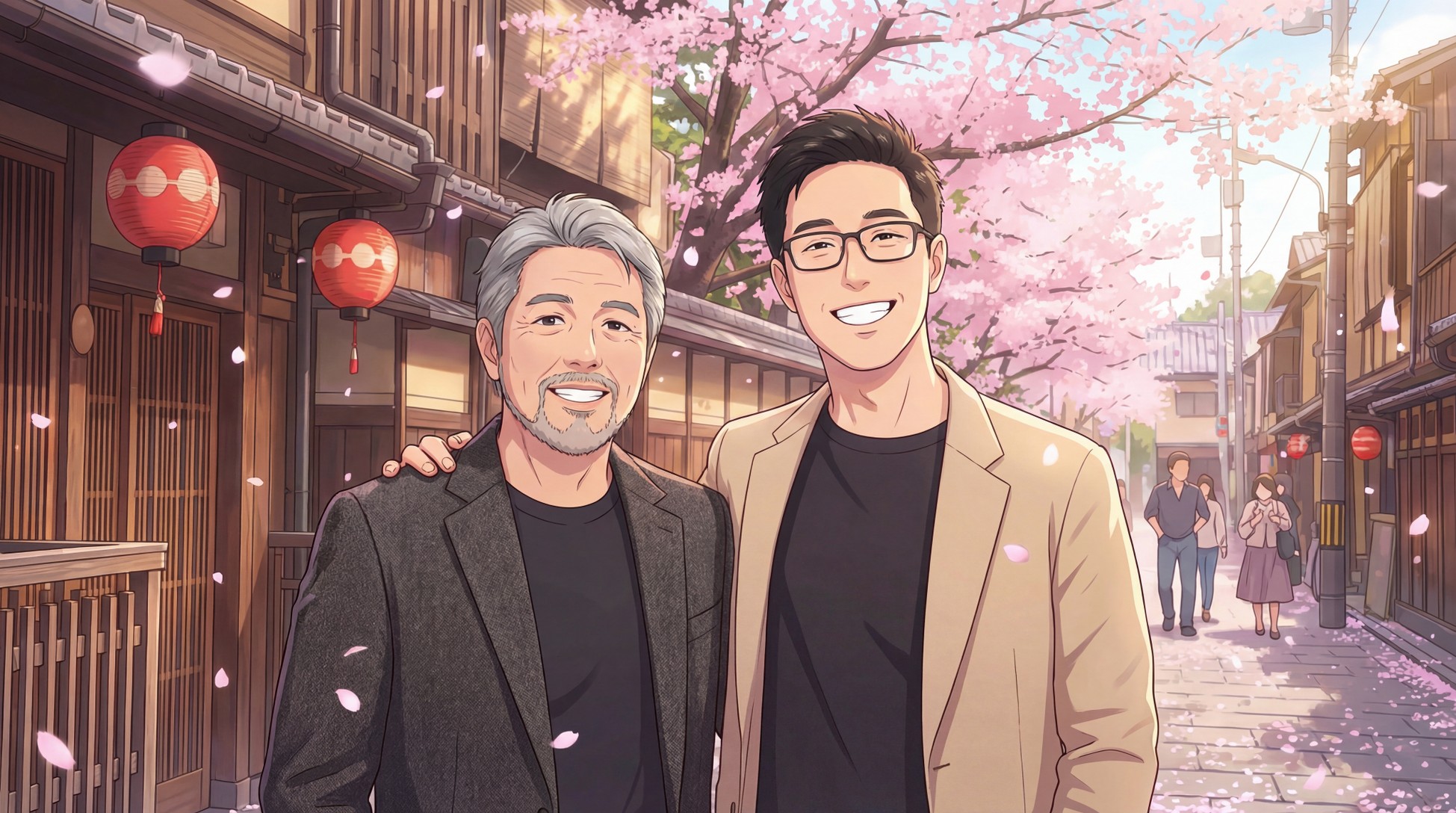 Hyperbond Studio co-founders under cherry blossoms